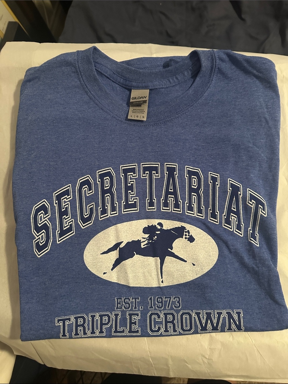 DERBY TIME Gildan Blue Secretariat Triple Crown Short Sleeve Tee